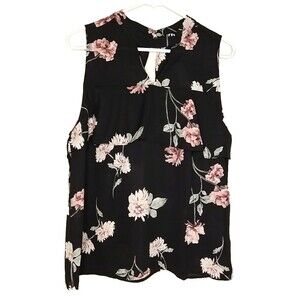 New Eclair Black Floral Semi Sheer Layered Sleeveless Top Blouse Large       T29